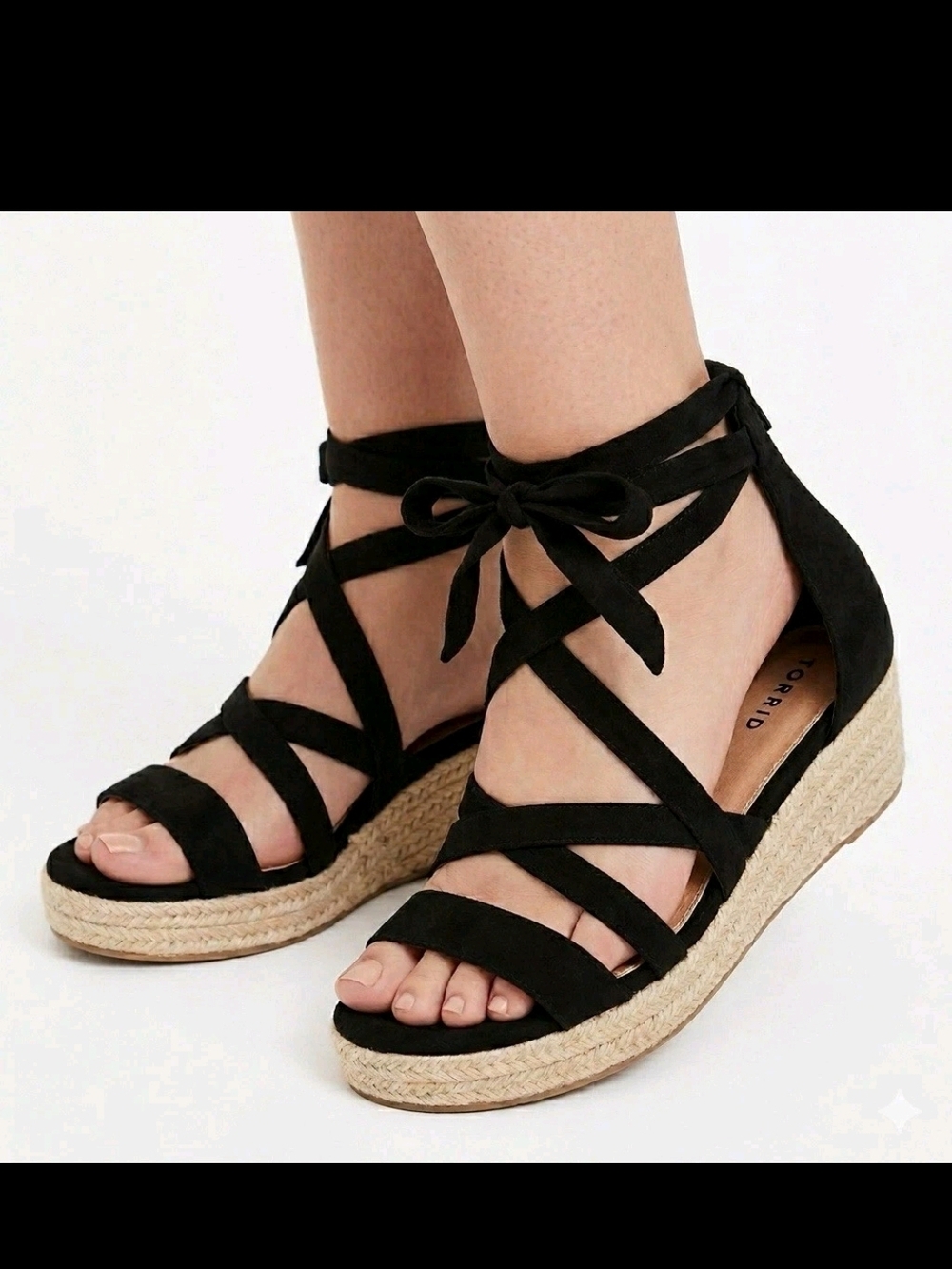 12 [Torrid] Black Strappy Espadrille Wedge Sandals with Ankle Tie